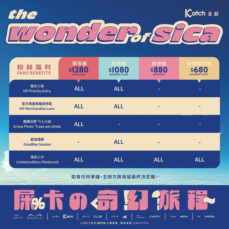 Sica《The Wonder of sica 屎卡の奇幻旅程》演唱會粉絲福利