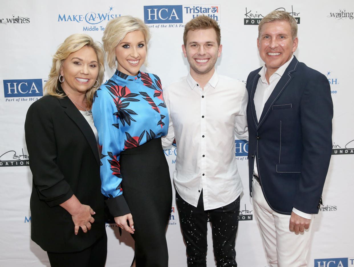 From left, Julie Chrisley, Savannah Chrisley, Chase Chrisley and Todd Chrisley attend the 17th annual Waiting for Wishes celebrity dinner on April 24, 2018, at The Palm in Nashville, Tenn.  (Photo: Terry Wyatt/Getty Images for The Kevin Carter Foundation)