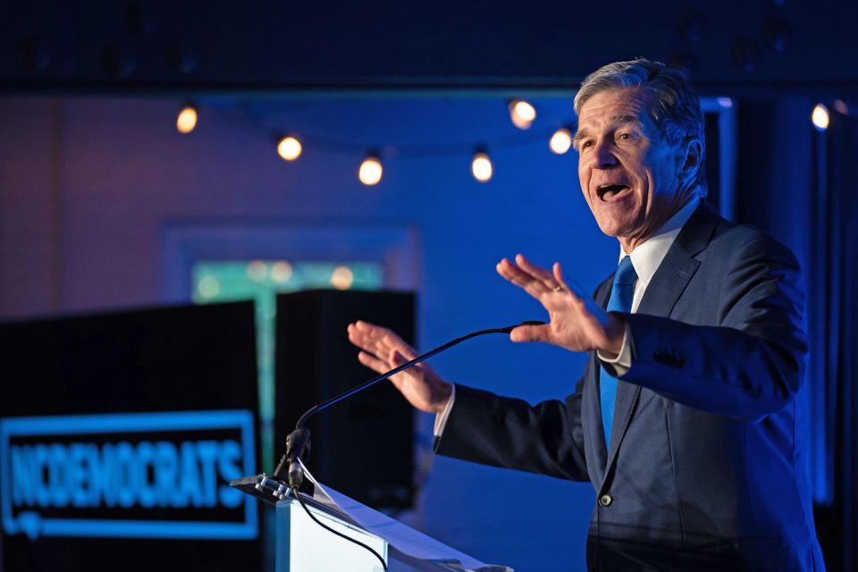  Roy Cooper speaks to the crowd during an election night event (Sean Rayford / Getty Images file)