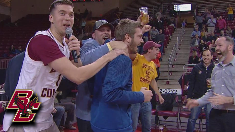 A Boston College fan sank a 94-foot putt on the court to win a prize.