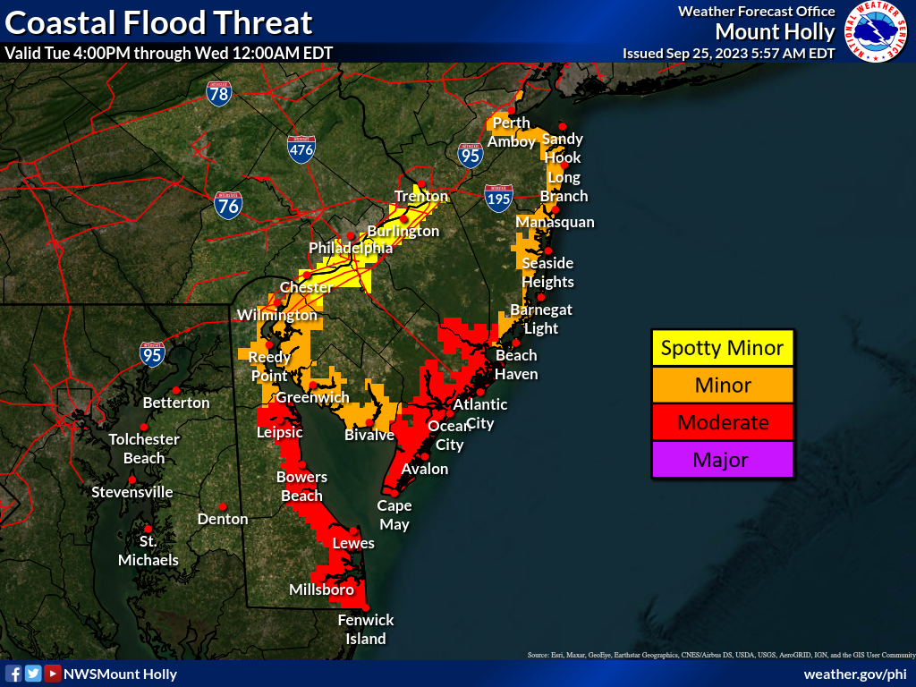 Coastal flood threat from Monday at 4 p.m. through midnight Wednesday, Sept. 27, 2023.