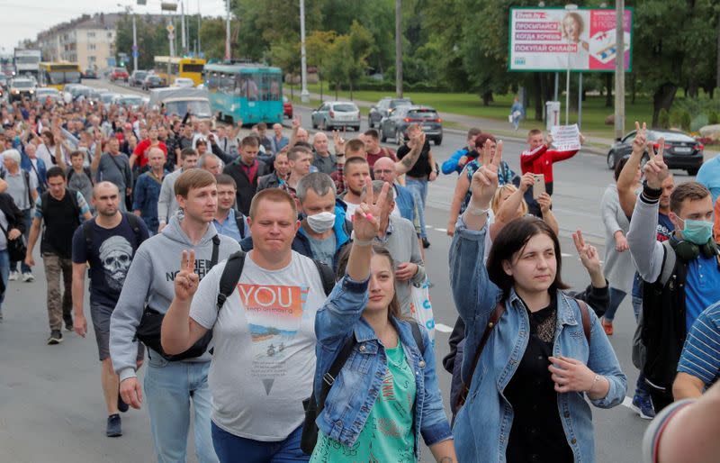 Employees of Minsk Tractor Works protest against presidential election results in Minsk