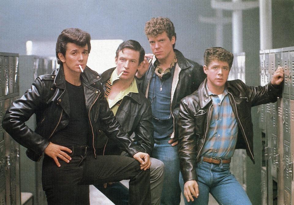 The T-Birds in 'Grease 2': Johnny (Adrian Zmed), DiMucci (Peter Frechette), Goose (Christopher McDonald), and Davey (Leif Green)