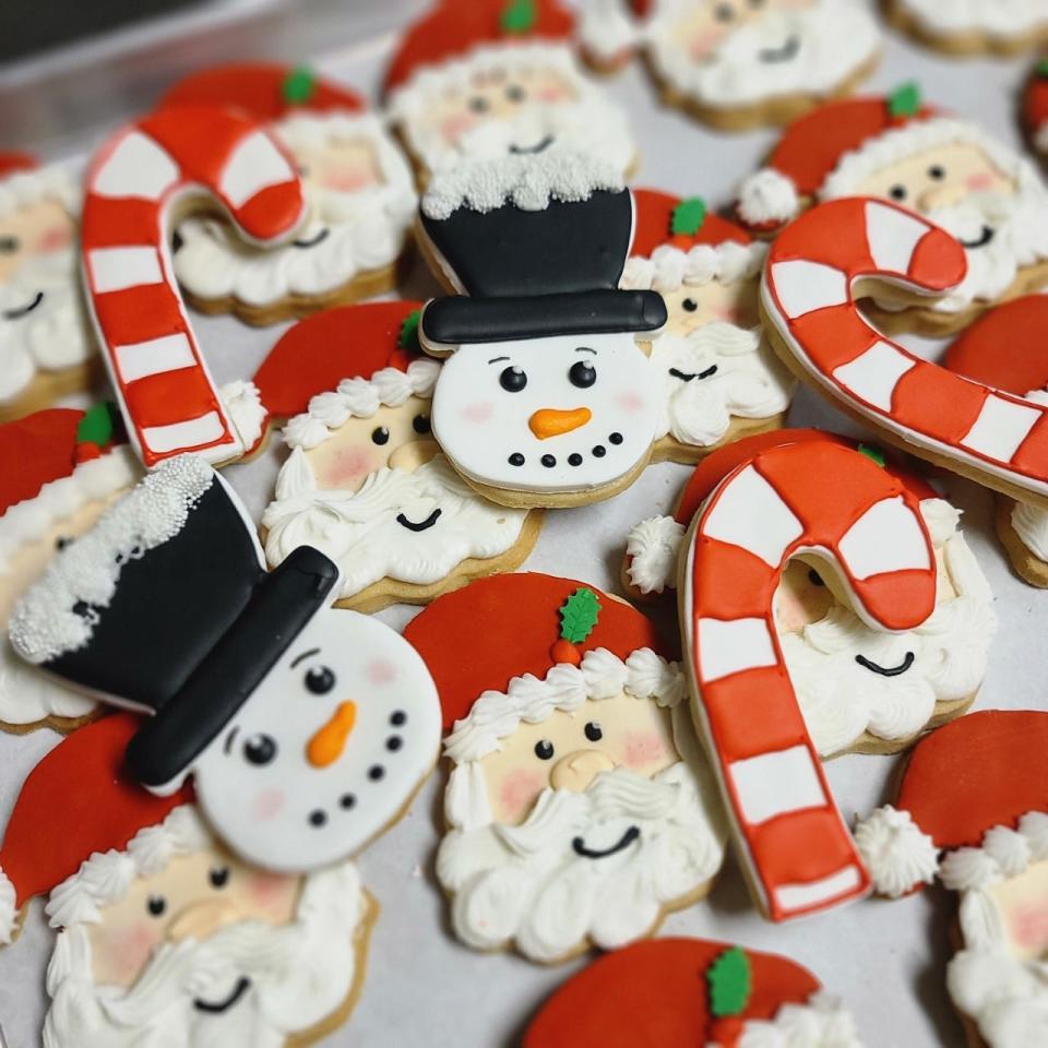 Classic Christmas cookies with Santa, snowmen and candy canes from Carina e Dolce in Cranston.