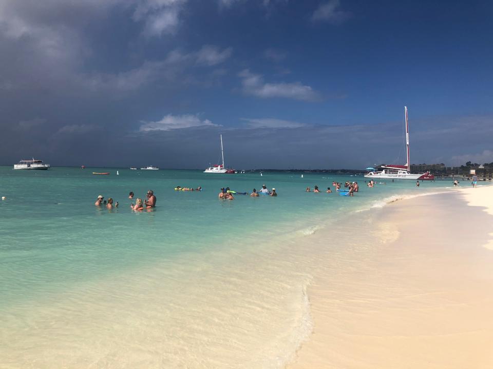 Palm Beach in Aruba, a popular island getaway in the southern Caribbean. The island is set to drop COVID-related entry requirements on March 19.