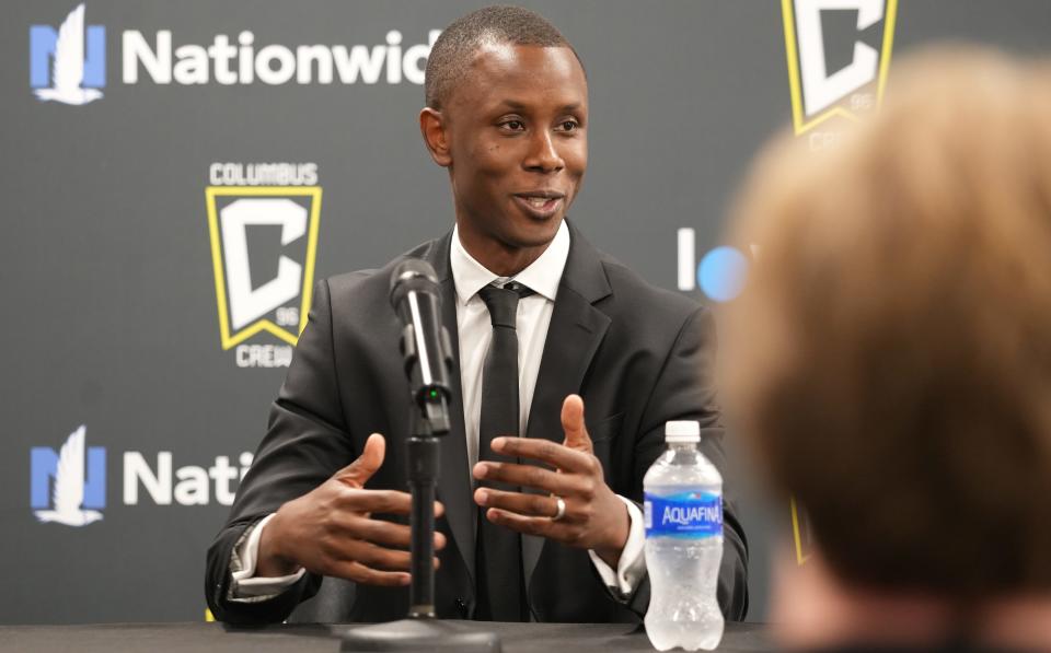 Jun 7, 2024; Columbus, Ohio, USA; The Columbus Crew introduced Issa Tall as their new General Manager at Lower.com Field Friday afternoon June 7, 2024. Mandatory Credit: Doral Chenoweth-USA TODAY Sports