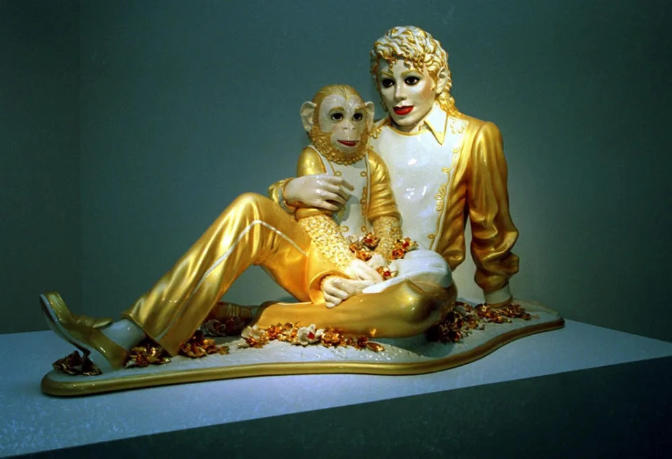 One of Jeffrey Koons’s sculptures of Michael Jackson and Bubbles (PA)