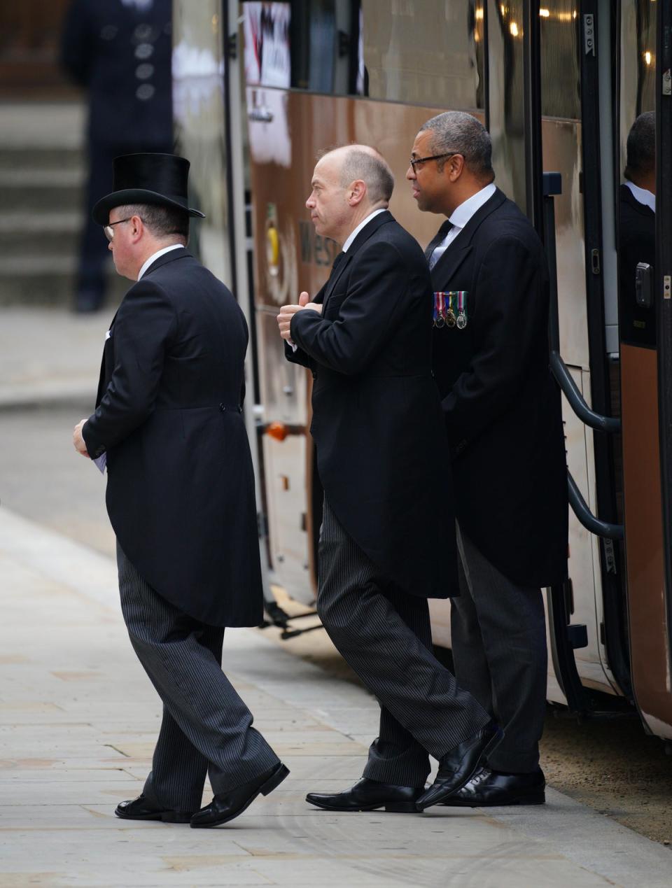 Welsh Secretary Robert Buckland, Secretary of State for Northern Ireland Chris Heaton-Harris and Foreign Secretary James Cleverly arrive at the funeral (Peter Byrne/PA) (PA Wire)