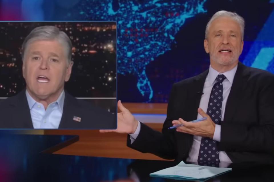 Jon Stewart mocks Fox News anchor Sean Hannity over cancel culture obsession (Comedy Central/YouTube)