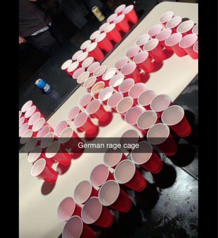 Newport Harbor High School students were identified in photos showing red Solo cups arranged in the shape of a <span>swastika.</span> (Photo: Twitter/itsavarose)