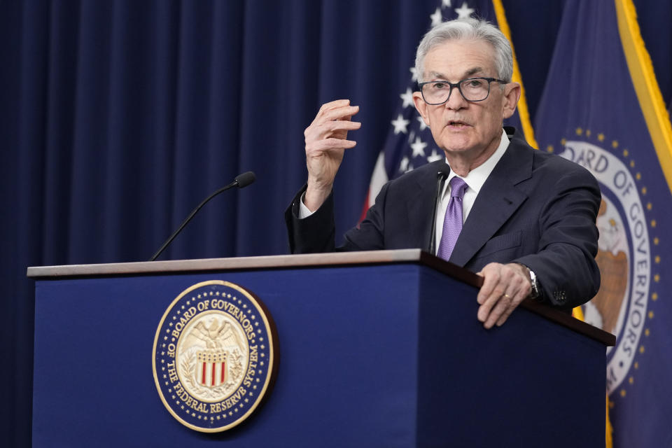 Federal Reserve Board Chair Jerome Powell speaks during a news conference about the Federal Reserve's monetary policy at the Federal Reserve, Wednesday, Dec. 13, 2023, in Washington. (AP Photo/Alex Brandon)