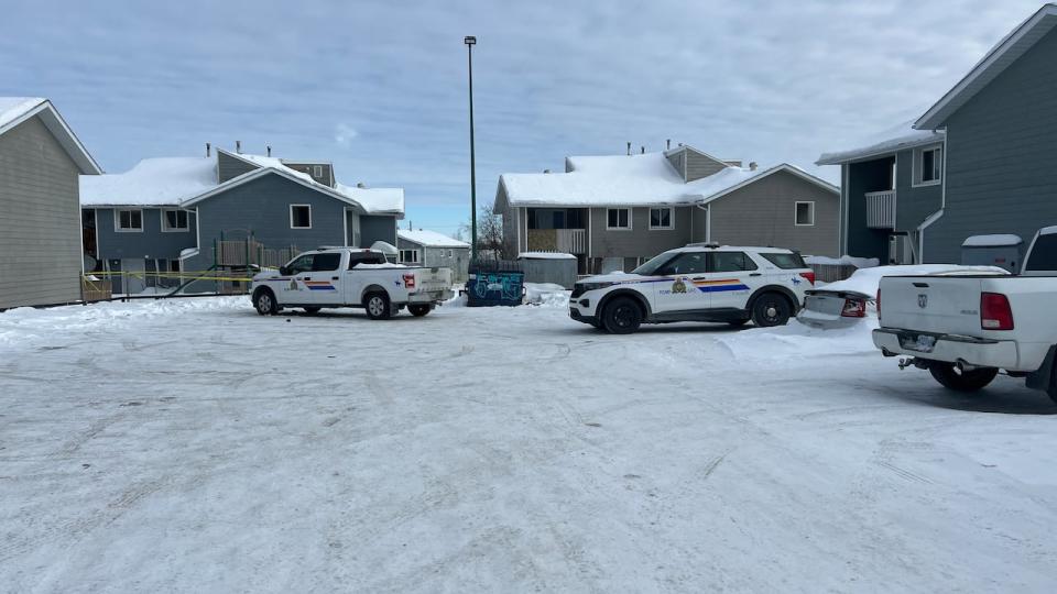 At the scene of what RCMP are calling a double homicide investigation on Bigelow Cres. in Yellowknife, that happened Mar. 16, 2024.