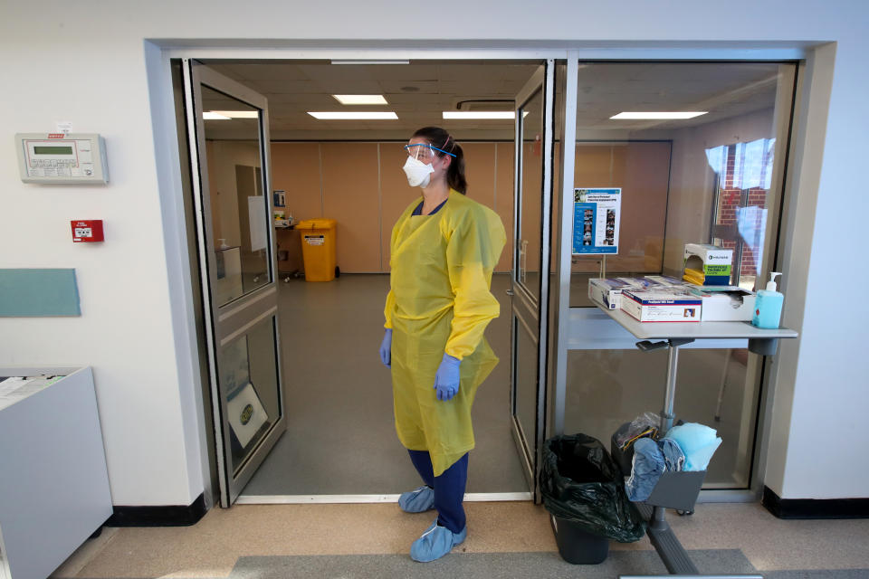 A nurse prepares for patients at a COVID-19 clinic in South Australia.