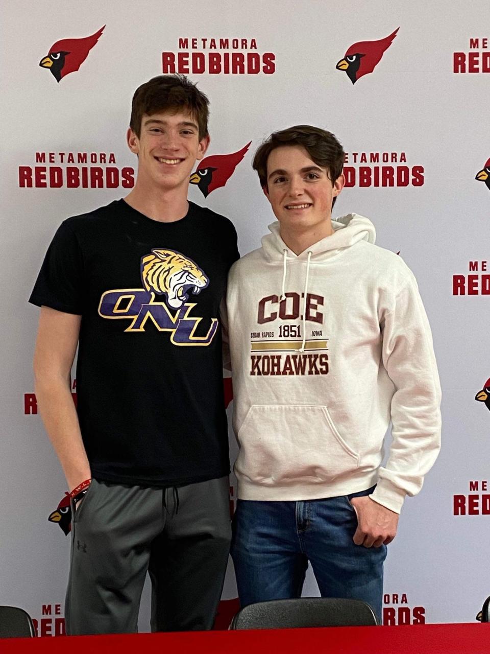 Metamora High School seniors Alexander Schroff (left) and Bryton Short have committed to play college tennis after their final prep run in the upcoming IHSA boys tennis season.