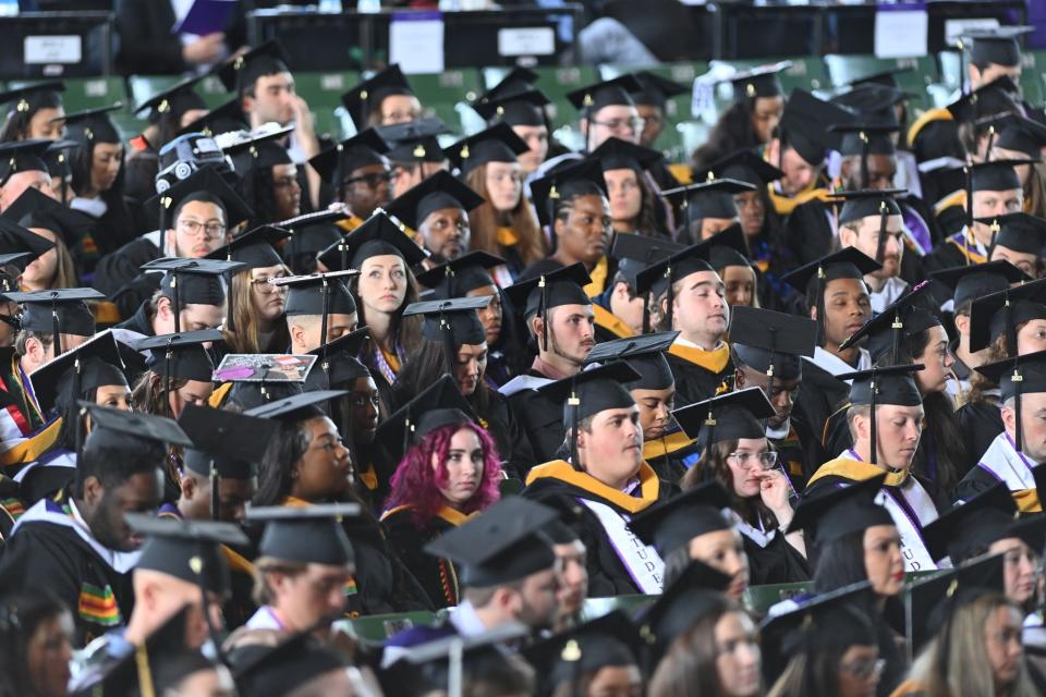 Curry College in Milton graduated hundreds of associate, bachelor's and master's degree students at a commencement ceremony Saturday, May 21, 2023.