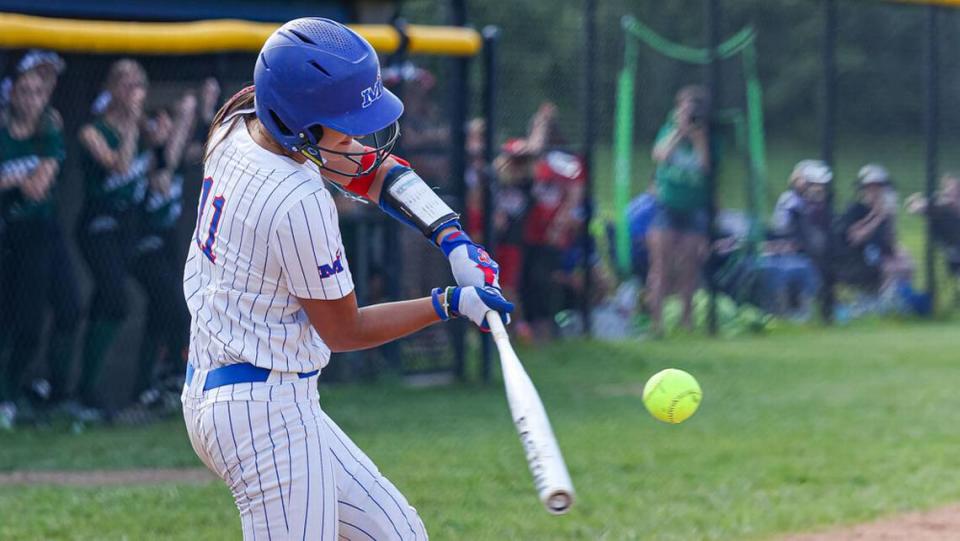 Montgomery County’s Reaghan Oney broke two state records in the 10th Region softball tournament championship game on May 29 by hitting her 24th home run of the season and it being her seventh straight game with a homer.