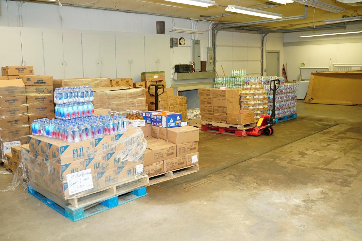 This room at the City of Refuge Ministries Meal Assistance Program of Lenawee County in downtown Tecumseh, pictured Friday, is normally full with 30 to 40 pallets of food.