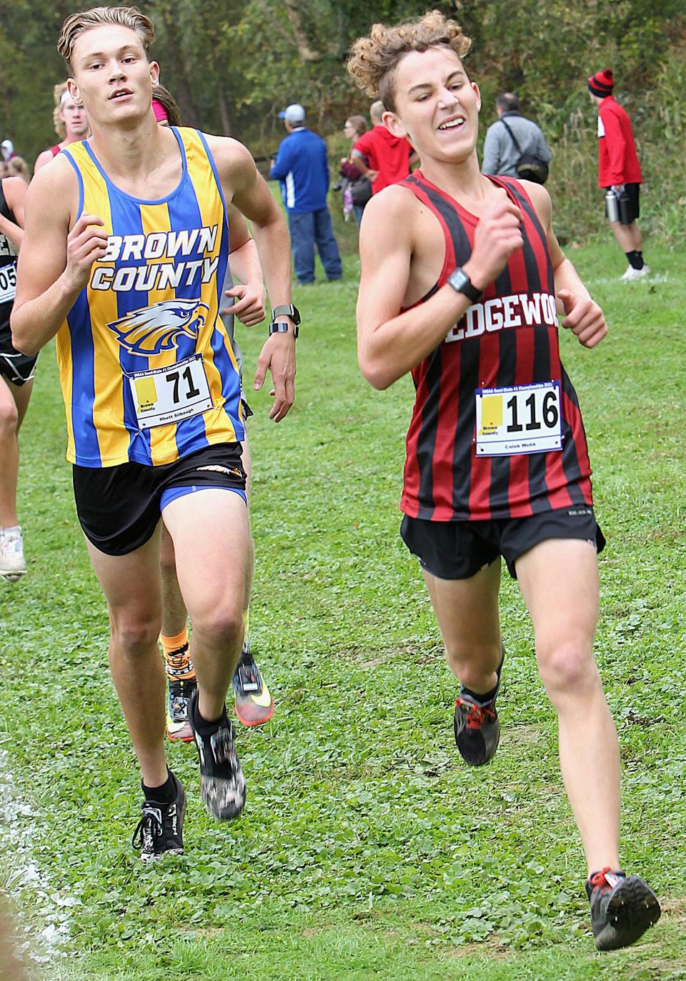Edgewood's Caleb Webb competes in the Brown County cross country semi-state meet on Saturday, Oct. 23, 2021.