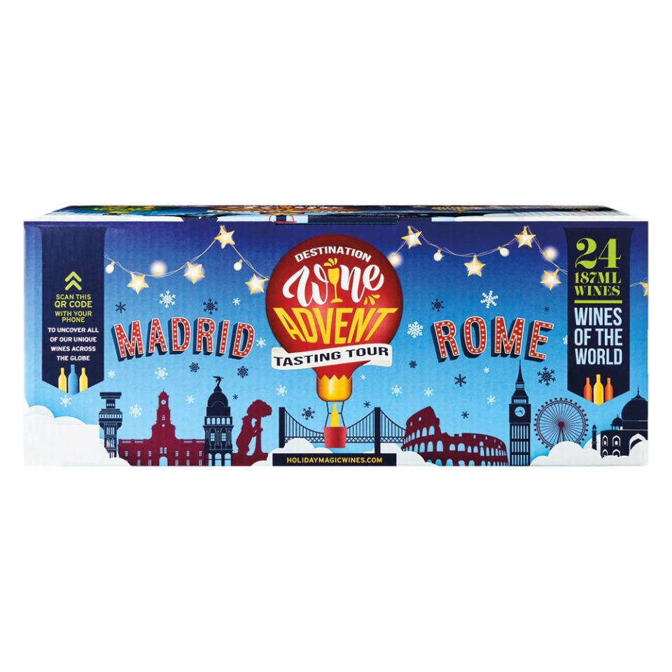 Aldi's popular Wine Advent Calendar includes 24 187ml bottles with a variety of wines from various European countries including France, Italy and Spain.