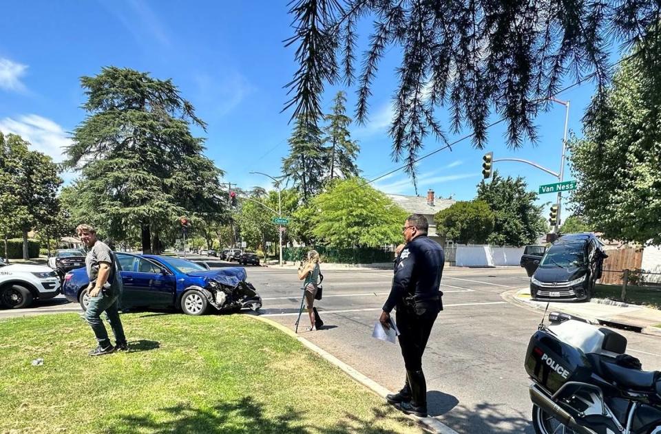 Councilmember Annalisa Perea on Wednesday, June 28, 2023, provided photos of recent Fresno crashes at the intersection of Clinton and Van Ness avenues. = SUBMITTED PHOTO