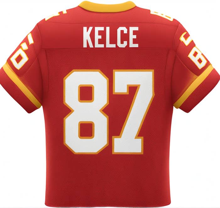 Rear view of a football jersey with "KELCE" and the number 87