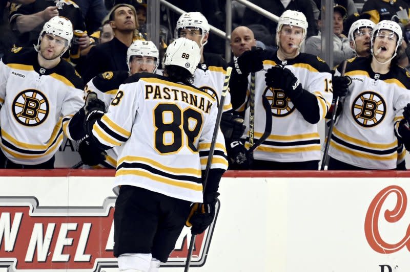 Veteran winger David Pastrnak (88) and the Boston Bruins will host the Chicago Blackhawks at 7:30 p.m. Wednesday in Boston. File Photo by Archie Carpenter/UPI