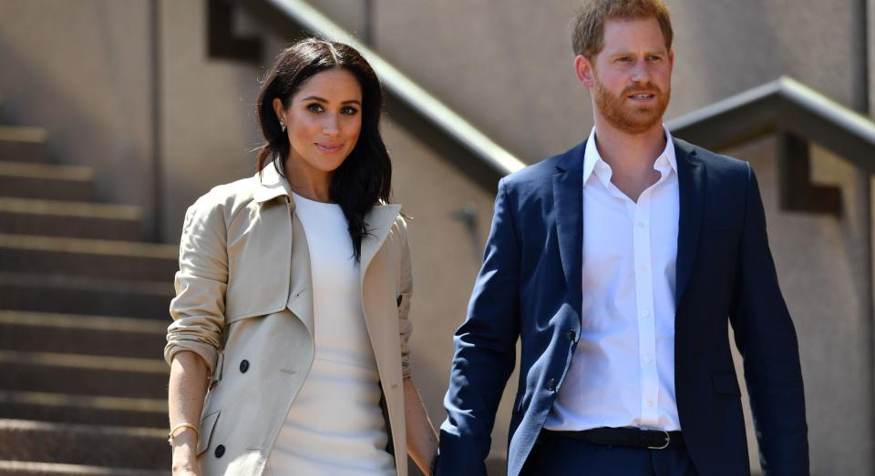 Meghan Markle and Prince Harry (pictured during their royal tour to Australia in 2018) have joined rest of royal family in sending support to victims of the bushfires [Image: Getty]