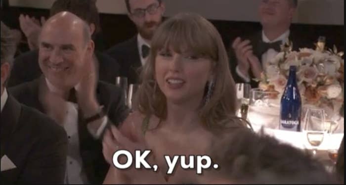 taylor swift clapping and saying, "Ok, yup."