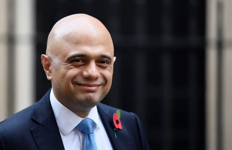 FILE PHOTO: Britain's Chancellor of the Exchequer Sajid Javid is seen outside Downing Street in London