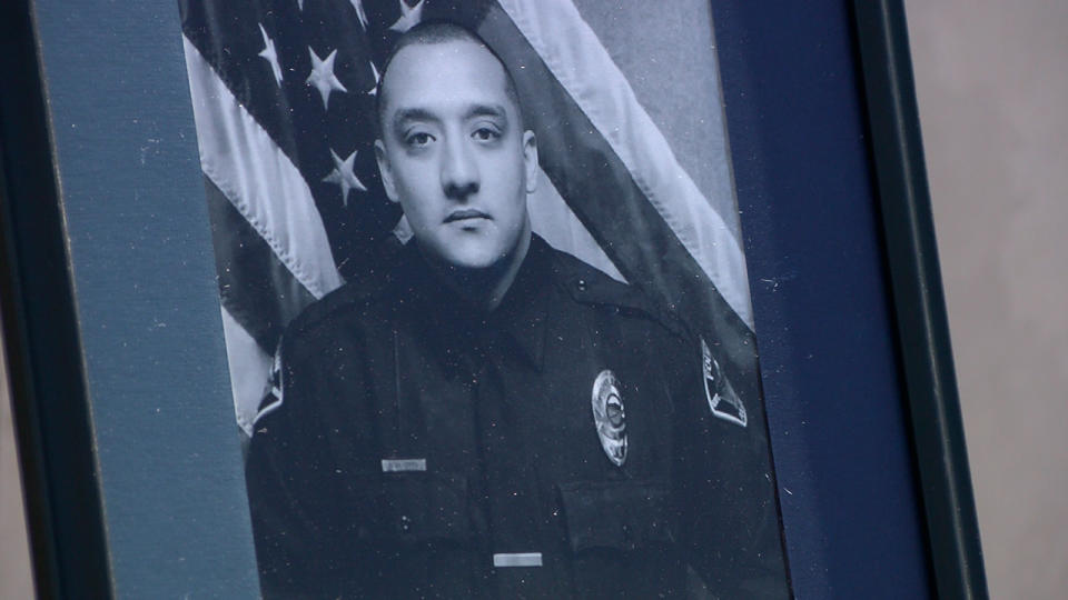 A photograph of Fountain Police Department K9 Officer Julian Becerra could be spotted among other fallen heroes at the memorial service on Friday.