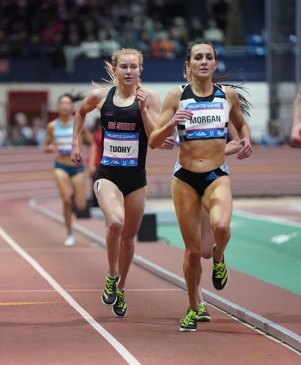 Katelyn Tuohy runs an 8:35.20 in the Frankfurt Kurnit Women's 3000-meter run setting a new indoor collegiate record at the 115th Millrose Games at The Armory in New York on Saturday, February 11, 2023.