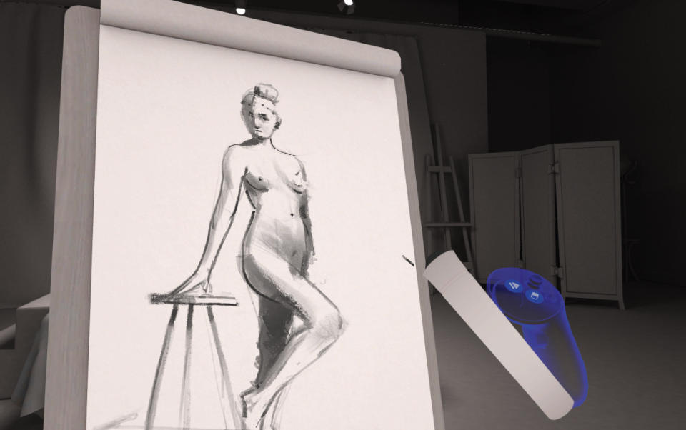 Inside Gesture VR - image of a picture of a naked lady with virtual controls