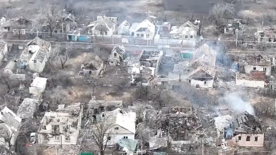 The video appears to show a Russian soldier being struck by a Ukrainian drone in Avdiivka.