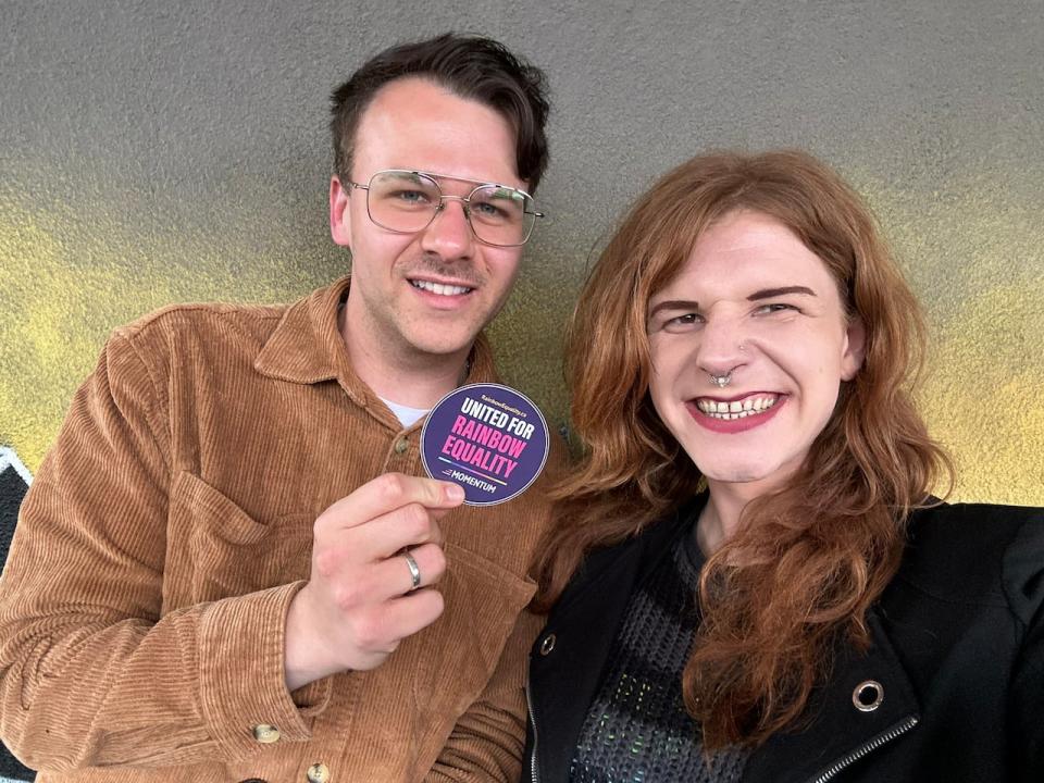 Kent Peterson, left, president of CUPE Saskatchewan, and Fae Johnstone, executive director of Queer Momentum, have teamed up with the Saskatchewan Federation of Labour to support 2SLGBTQ+ people and their rights in the province. 