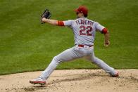 St. Louis Cardinals starting pitcher Jack Flaherty throws during the third inning of a baseball game against the Milwaukee Brewers Tuesday, Sept. 15, 2020, in Milwaukee. (AP Photo/Morry Gash)