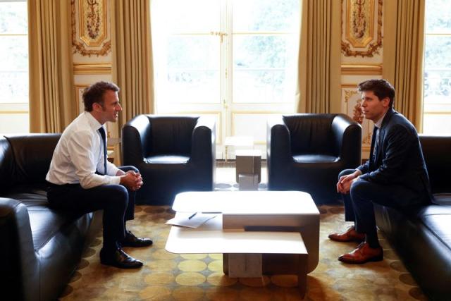 FILE PHOTO: French President Emmanuel Macron meets OpenAI CEO Sam Altman in Paris, France