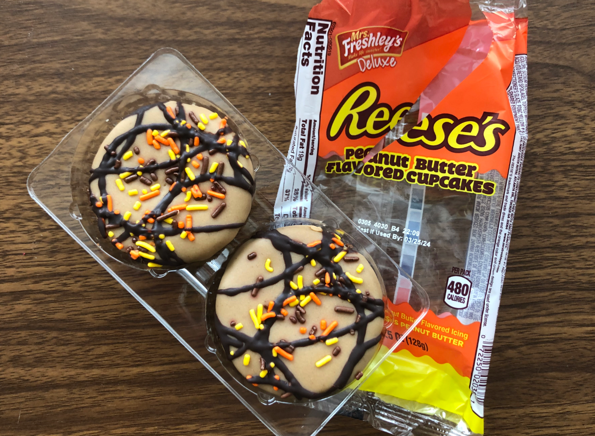 reeses peanut butter cupcakes in a wrapper.