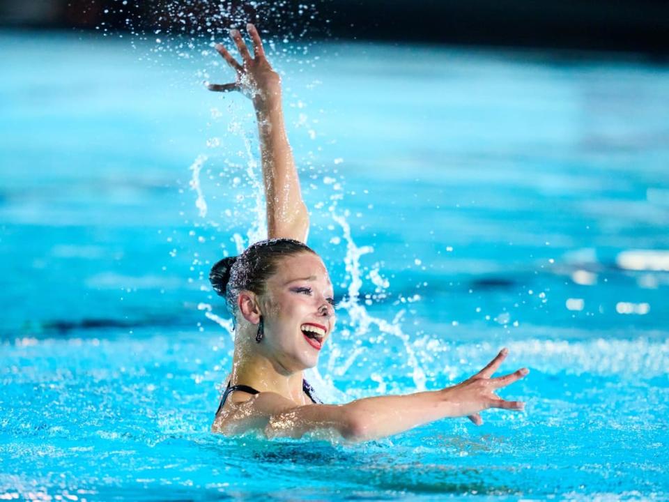 Canada's Audrey Lamothe competes in the women's technical solo event at the World Aquatics Artistic Swimming World Cup Super Final on Friday in Oviedo, Spain. (Juan Manuel Serrano Arce/Getty Images - image credit)