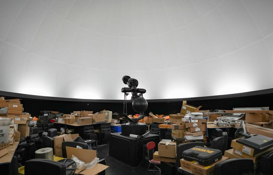 A planetarium at Arlington Middle School has been out of operation for many years and is used for storage, as seen Thursday, April 6, 2023, in Indianapolis. If a $410 million capital referendum is passed in the May 2 election, IPS' would invest $66 million in Arlington Middle School improvements, including revival of the planetarium. Arlington would also become the new location for the district’s STEM program middle school, currently located at Longfellow Middle School.