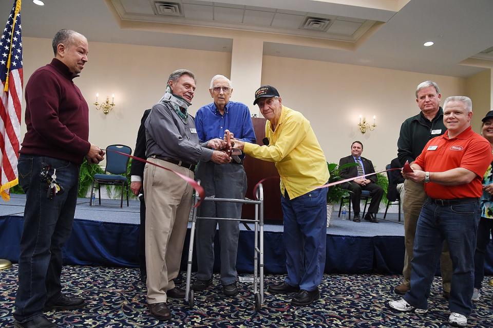 On March 20, 2017, Julian C. Odom (in blue) and Alex Moskowitz cut the ribbon on the brand new Senior Center in Supply.  Both war veterans they survived to bring this cause to a reality for many seniors in Brunswick County.