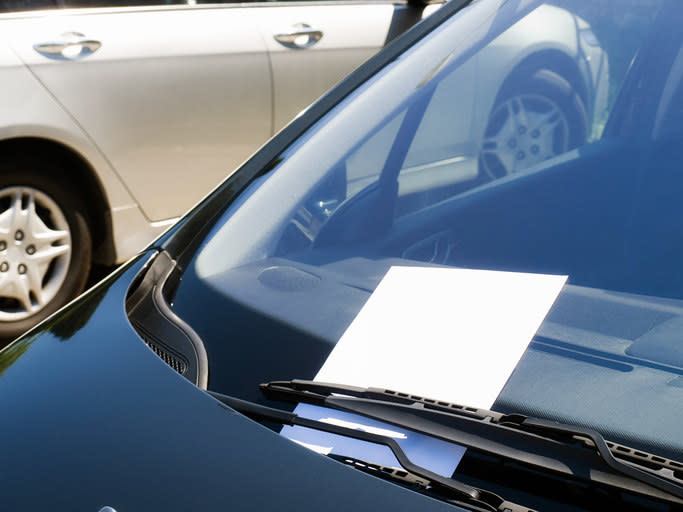 Blank piece of paper on a car's windshield