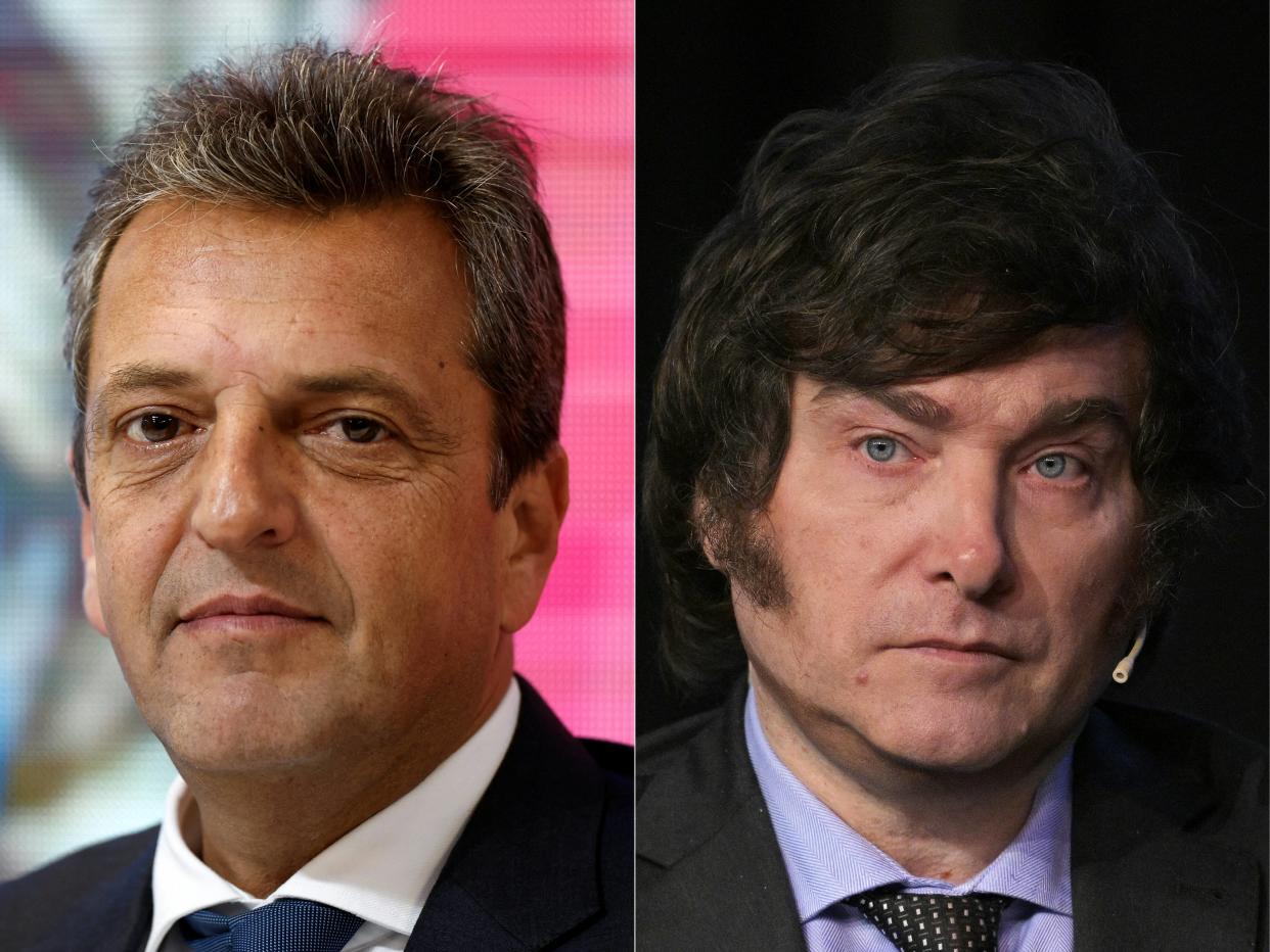 Entre Sergio Massa (à gauche) et Javier Milei, les Argentins doivent choisir ce dimanche 19 novembre leur prochain président. Un choix aux conséquences immenses entre le ministre de l’Économie sortant d’une part et un « anarcho-libertarien » qui propose une rupture totale (montage diffusé fin octobre par l’AFP).