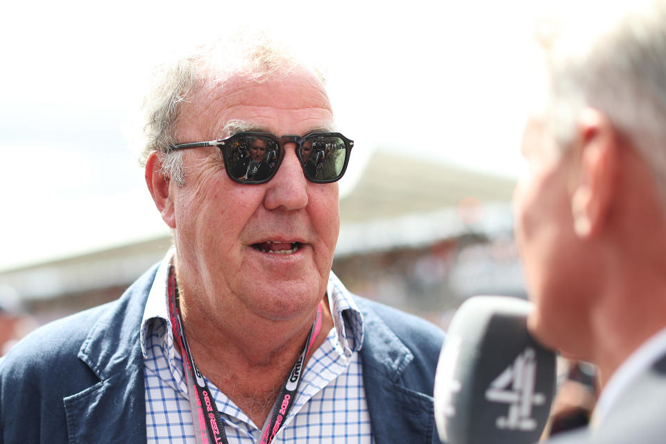 Jeremy Clarkson looks on from the grid prior to the F1 Grand Prix of Great Britain at Silverstone Circuit last year. (Getty)