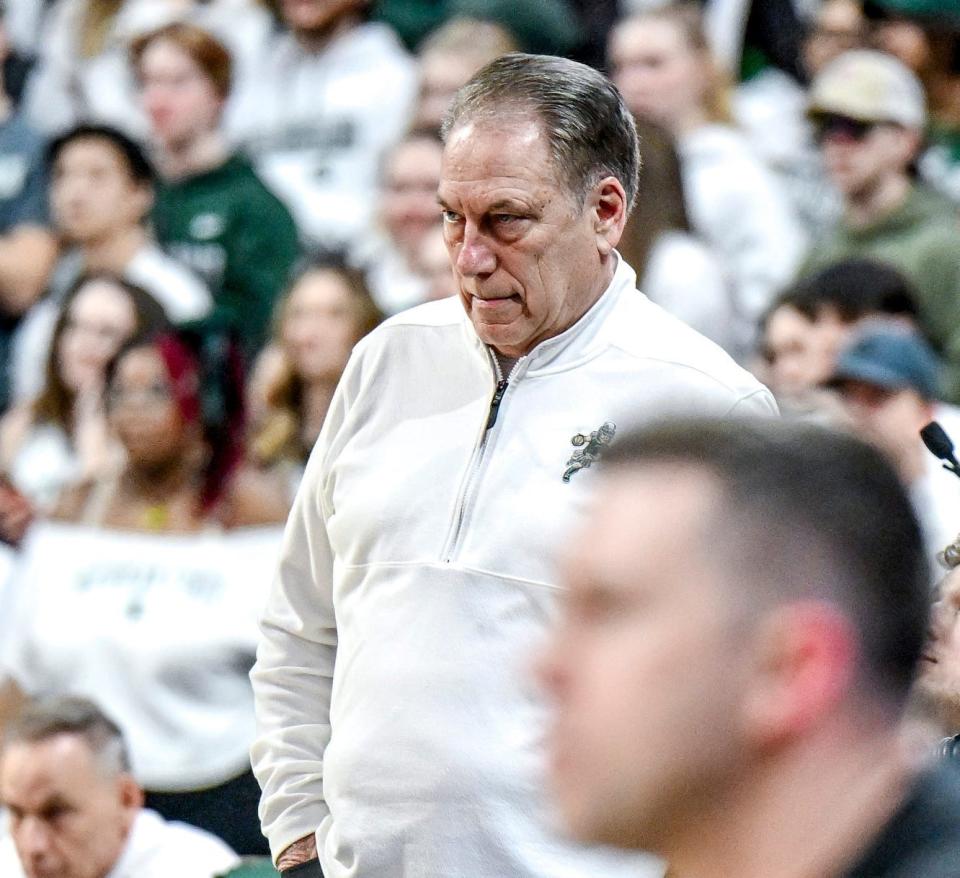 Michigan State's head coach Tom Izzo looks on during the first half in the game against Ohio State on Sunday, Feb. 25, 2024, at the Breslin Center in East Lansing.