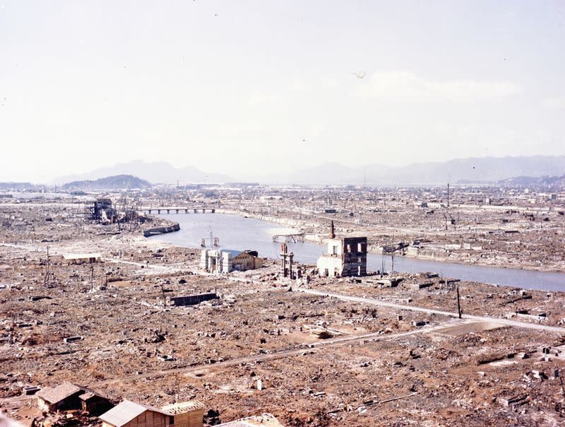 FILE PHOTO: Devastation is seen in the vicinity of 'ground zero' after the atomic bombing of Hiroshima