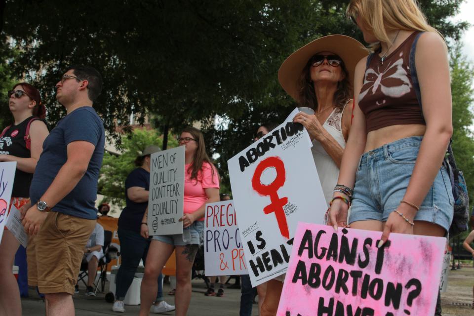 People gather for the Reproductive Rights Protesting, Augusta rally at the Augusta Common on Saturday, May 21, 2022.