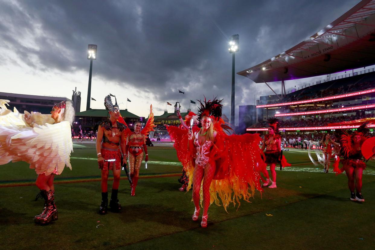 Parade goers take part in the 43rd Sydney Gay and Lesbian Mardi Gras Parade at the SCG in Sydney on Saturday.