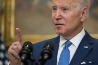 US President Joe Biden blasted what he termed "idle" comments made by Russian leader Vladimir Putin on the use of nuclear weapons (AFP/Jim WATSON)