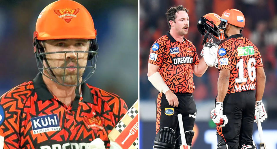 Travis Head reached his half century in just 18 balls only for teammate Abhishek Sharma to reach the mark in 16 balls in what ended up being the highest scoring match in the history of the IPL. Image: Getty