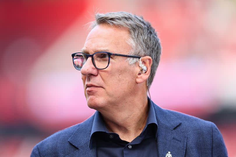 MANCHESTER, ENGLAND - MAY 12: Paul Merson working as a pundit for Sky Sports ahead of the Premier League match between Manchester United and Arsenal FC at Old Trafford on May 12, 2024 in Manchester, England.(Photo by Robbie Jay Barratt - AMA/Getty Images)